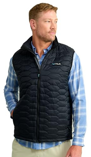 HUK Mens Scale Vest, DWR Insulated Performance Fishing Vest, Black, X-Large