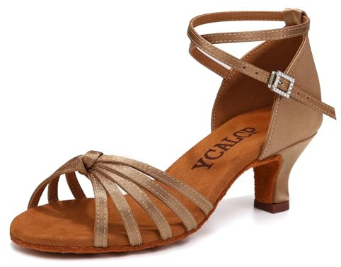 YCALCP Chaussures de Danse Latine Femmes Bout Ouvert Bachata Tango Salsa Pratique Professionnelle 5cm,Maquette-EM217D