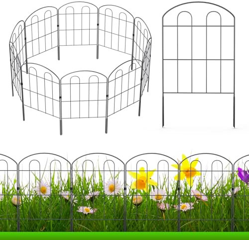 LIANTRAL Garden Fence 10 Pack, Fencing Animal Barrier, Rustproof Metal Fence Panels, No Dig Fence Patio Border Animal Fencing for Dog Rabbit Yard Patio Outdoor Decor, Total 61 CM (H) x 660 CM (L)