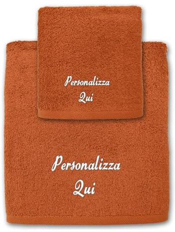 Cieffepi Home Collections Set de bain (serviette visage + invité) Gold personnalisable en éponge de pur coton (orange)