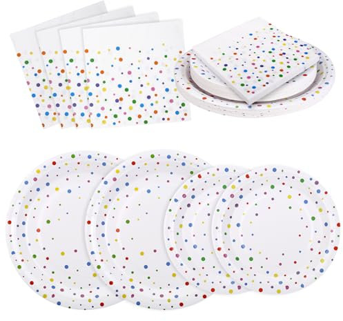 GWHOLE Vaisselle Jetable Anniversaire Assiettes de Grande Taille Petites Assiettes de Repas en Papier Serviettes Jetables en Papier