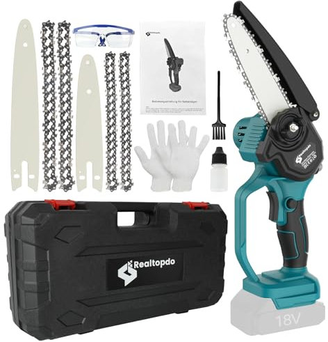 Realtopdo Mini Kettensäge 15 cm und 20 cm Astsäge kompatibel mit Makita 18V Akku, Bürstenlose Akku-Kettensäge mit Automatischer Öler, Werkzeuglose Kettenspannung für Gartenscheren (ohne Akku)