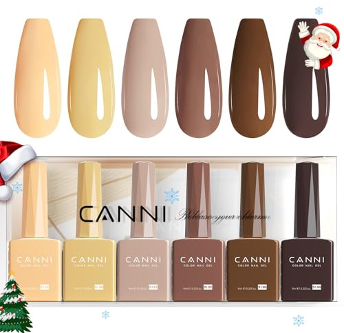 CANNI Vernis à Ongles Gel Semi Permanent 6 Couleur Lot UV Nail Polish beige jaune marron Semi-permanent Set Valentinstag für Maniküre Nageldesign