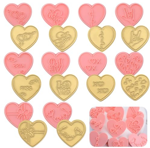 URROMA Lot de 10 moules à biscuits en acrylique en forme de cœur pour la Saint-Valentin, la pâtisserie, la pâte à sucre, les cupcakes, le chocolat