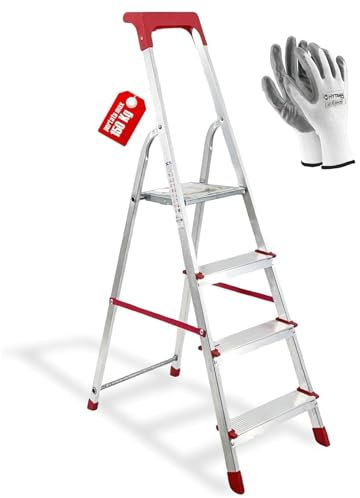 Scala in Alluminio Domestica Martina 3/4/5/6/7/8 Gradini Leggera Portatile con Vaschetta Portaoggetti Pieghevole Robusta Salvaspazio portata 150 kg made in Italy certificata EN131 (3 + Piattaforma)