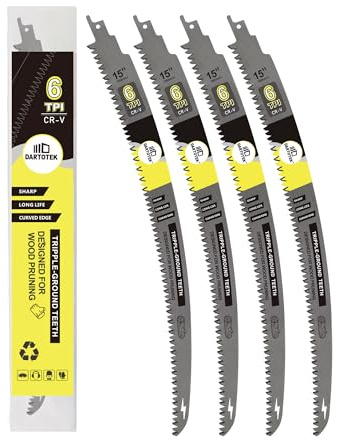 15-Inch Japanese Teeth Reciprocating Saw Blades 4PCS, DARTOTEK Curved Edge 6TPI Pruning Blades for Wood, Tree Trimming Cutting, Fits Most Reciprocating Saws