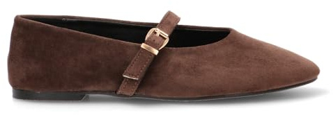 Etika Bailarinas de Punta Fina para Mujer, Zapato Plano Elegante con Pulsera al Tobillo y Cierre de Hebilla, Calzado Versátil para Oficina y Vestir, Modelo 63310 Marron - 38
