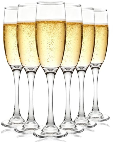 MYKAGS Set of 6 Classic Champagne Flutes, 190ml Elegant Stemmed Crystal Clear Wine Glasses for Champagne and Wine