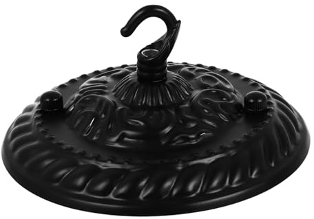 HONITANO Retro Taklampa Takskiva med Krok Vintage Ljusplatta i Slitstål med Präglat Mönster Rostbeständig Dekorativ Takkrok för Kronljus och Lanternor Svart Öppning