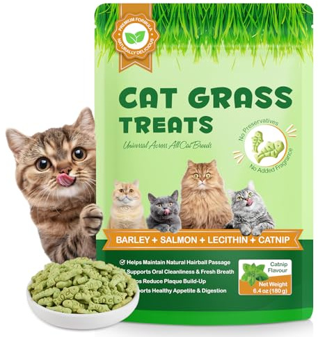 LIXINGLY 180g Cat Grass Snacks, Freeze-dried Cat Grass Granules, Edible Chew Toys, Hairball Treats, Fresh Breath, Suitable for Cats Over Three Months Old
