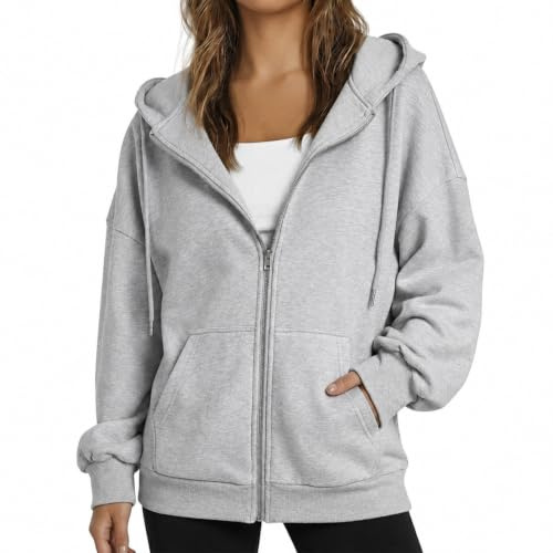 Vinuwu Women’s Hoodies UK, Fleece Lined Oversized Zip Up Ladies Hoodie | Hooded Sweatshirt with Pockets, Full Zip Jacket, Warm Plush Loose Fit Autumn Winter