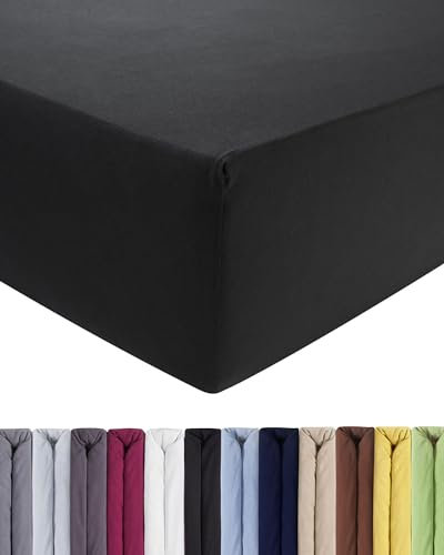 ENTSPANNO Luxus Spannbettlaken 180 x 200 bis 200 x 220 cm - Aus weichem Premium Jersey - Ideal für Wasser- u. Boxspringbetten bis 35cm Höhe - Schwarz