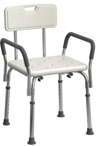 Medline Shower Chair Seat with Padded Armrests and Back | Heavy Duty Shower Chair for Bathtub | Slip Resistant Shower Seat with Adjustable Height | Shower Chair for Inside Shower with 350 lb Capacity