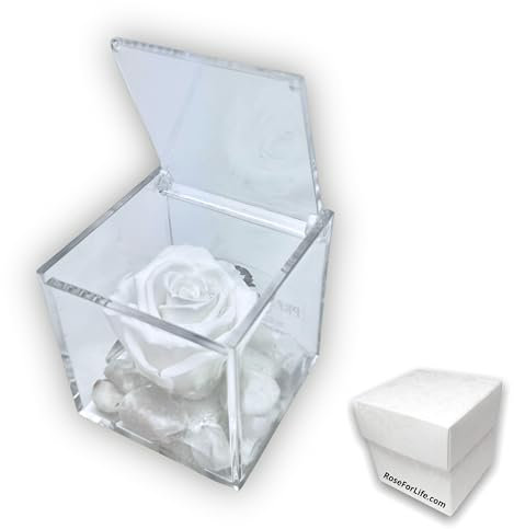 PREMIUM ROSE - Cubo Rosa Stabilizzata Bianca 6 cm con Marmo di Carrara - Rosa Eterna Stabilizzata Made in Italy - Idea per Matrimoni, Battesimi e Comunioni - Bianco 1068