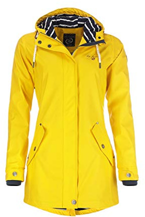 Dry Fashion Damen Regenmantel Kiel - Frauen Regenjacke Damen Jacke mit verstellbarer Kapuze Lang Winddicht Wasserdicht in Gelb Größe 44