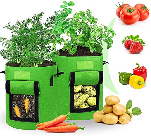 FANDE Sacco per Piantare Patate, Sacchetto per Piantare Piante 2PCS, Sacchetto per La Crescita Delle Piante da 10 Galloni, Sacchetto per Piantare non Tessuto Traspirante e Resistente (Verde)