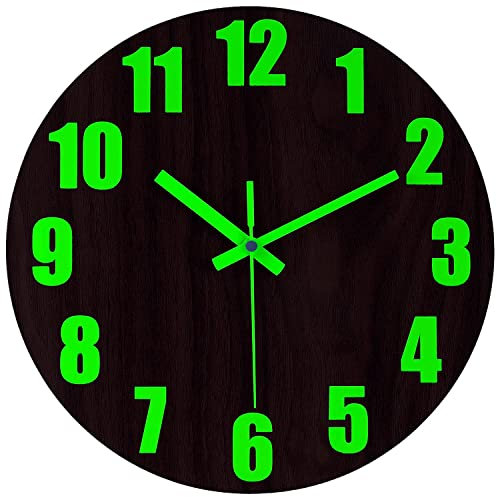 DIYZON Luminous Wall Clock, 12'' Wooden Wall Clocks with Silent Movement and Glowing up Function, No Glass Village Wall Clock Decorative Bedroom, Kitchen, Office, Battery Operated