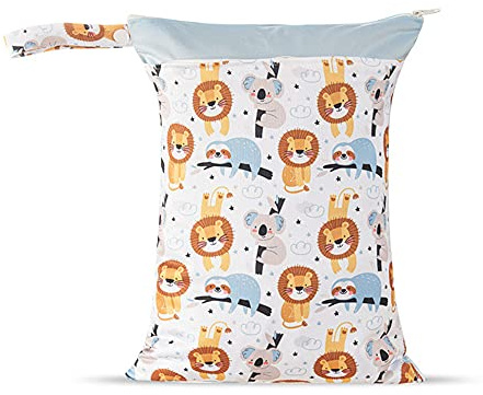 Treers Borsa per Pannolini Biberon Impermeabile per Bambini, Carino Stampata Neonato Sacchetti per Pannolini con Doppia Cerniera, Riutilizzabile Lavabile Sacchetto del Organizer (Piccolo Leone)
