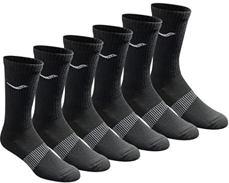 Saucony Herren Rundry Mesh Ventilating Comfort Fit Performance Crew Socken, Erhältlich in L-XL (3, 6, 12 Laufsocken, Schwarzer Fester Fuß (6 Paar), L (6er Pack)