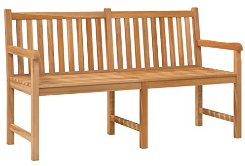 Gecheer Teak Massiv trädgårdsbänk, sittbänk, parkbänk, träbänk, massiv träbänk, trädgårdsmöbler, terrassbänk, balkongbänk, terrass, utomhus, 150 x 60 x 90 cm (B x D x H)