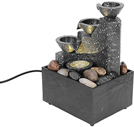 Fontana d'acqua, fontana per meditazione USB con cascata a LED a 3 livelli artigianato ornamentale Feng Shui per interni, suono dell'acqua calmante e rilassante per la decorazione della tavola dell'uf