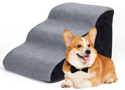Nobleza Escalera para Perro, Rampa para Mascotas de Espuma de Alta Densidad, Escalera Perro Cama de 3 Escalones para Camas Altas, Adecuado para Gatos Pequeños y Medianos