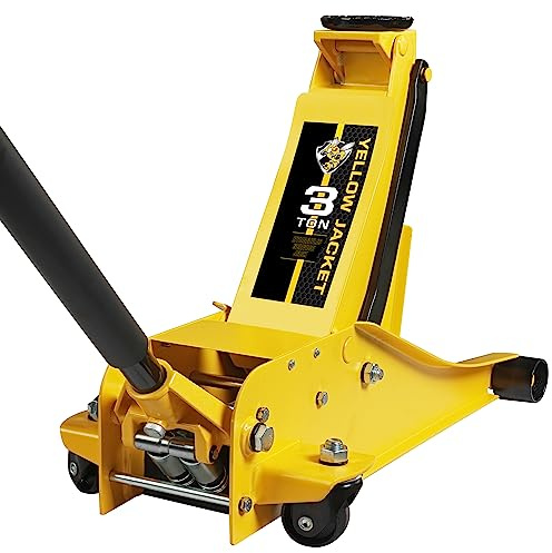 YELLOW JACKET 3 Ton Hydraulic Floor Jack Dual Pump for Quickly Car Lift, Low Profile Service Jack, 6600 lb Capacity