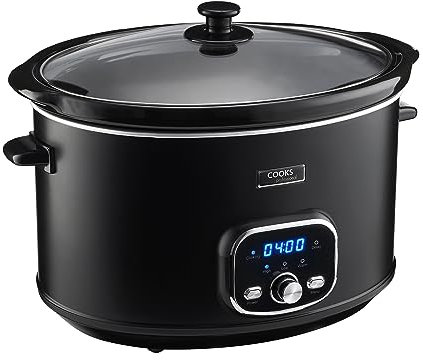 Cooks Professional Digital Slow Cooker 8 Litre with Glass Lid, Cool Touch Handles, Dishwasher Safe Bowl, 2 Heat Settings & Keep Warm & Delay Functions | X-Large One Pot Cooking Machine | Black