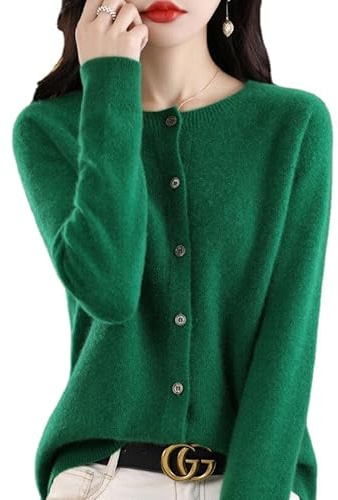 Women's Cashmere Cardigan Sweater,100% Cashmere Button Front Long Sleeve Cardigan-Hand Wash Only (Green,2XL)