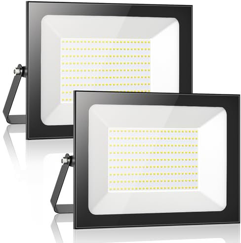 Sararoom LED Floodlight Outdoor 200W Flood Lights 20000LM LED Work Light Cool White 6500K LED Security Light Waterproof IP65 Wall Light for Front Door, Warehouse, Parking Lot, Yard, Streets (2 Pack)