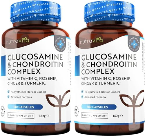 Nutravita Glucosamina e Condroitina Complesso - 2 x 180 Capsule Alto Dosaggio per 12 Mesi - Glucosamine Complex con Vitamina C, Estratti di Cinorrodo, Zenzero e Curcuma - Prodotto nel Regno Unito