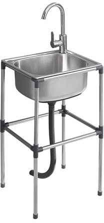 Autoportant Inox Évier Extérieur,evier Inox Professionnel,Lavabo Pour Restaurant,Évier Utilitaire Avec Robinet Et Support,Cuve Simple Station De Lavage,pour Cuisine,Restaurant,Garage,Jardin(A*15x12x24