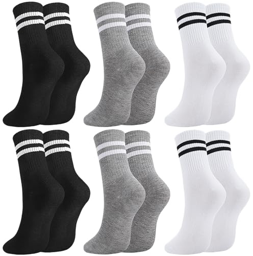 ViEinkaufen 6 Pairs Striped Crew Socks for Men Women Size UK 5-8