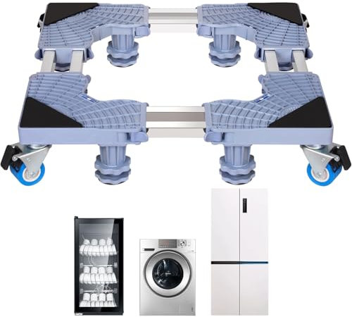 Waschmaschinen Untergestell für Waschwaschine, Kühlschrank, Waschmaschine Untergestell mit Einstellbarer Größe mit Rutschfester Stoßdämpfungsfunktion,Tragkraft Bis 200kg (4Räder+4Füße)