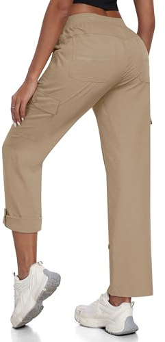 JINSHI Pantalones Mujer Verano Pantalón Cargo Enrollables Convertibles 3/4 Pantalon Capri Secado rápido Pantalon Senderismo Montaña Trekking Caqui Talla EU M