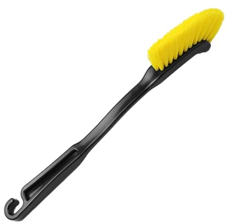 Spazzola per la pulizia dei cerchioni, con manico ergonomico, spazzola portatile con setole robuste, strumento di pulizia durevole per pneumatici, cerchioni e passaruota, cura del veicolo