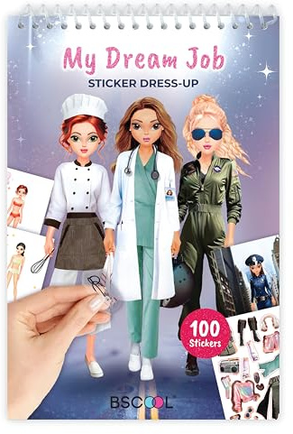 BSCOOL Sticker Books Girls Dream Job Theme Activity Book for Kids | Fashion design activity with guided dress-up scenes and stickers. Great for creative girls ages 5 and up
