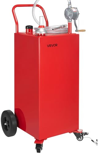 VEVOR Tanque de Combustible, Tanque Portátil 181,84 L con Bomba de Transferencia Manual, 4 ruedas y 3 m Manguera Contenedor de Gasolina y Diésel para Autos, Cortadoras de Césped, Botes y Más, Rojo
