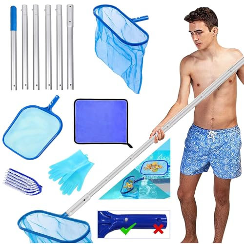 MEISHANG kit Nettoyage Piscine,epuisette de Fond Piscine,2 pièces epuisette Bassin pour eaux Profondes et pour Surface,Manche telescopique Piscine 2.25M,epuisette Bassin pour Piscine, étang, spas