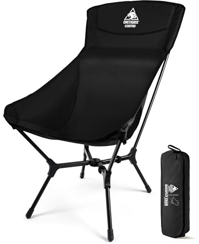 OneTigris OASISFLEX Campingstol Hög ryggstödstol hopfällbar 150 kg, hopfällbar campingstol lätt integrerad korsram, fiskstol hopfällbar, fällstol ultralätt, med 2 sidofickor för utomhus, vandring