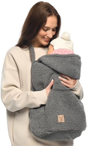 MijaCulture Bärskydd M025 TEDDY – Universellt överdrag för bärväska, bärhandduk och cape, varmt skydd för spädbarn (grå/rosa)