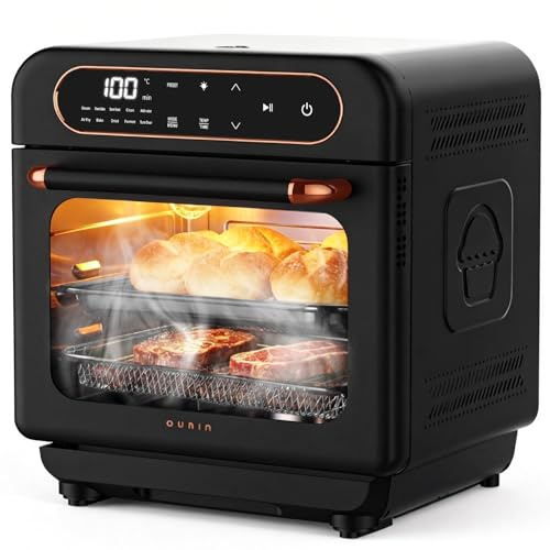 OUNIN 12L Multifunction Oven, 8-in-1 Steam Oven and Air Fryer Oven, 1100W | 360° Hot Air Circulation, 2-Layer Baking, Ideal for Sunday Roasts, Roast Chicken, Fish & Chips, Baking Bread, Steaming Veg