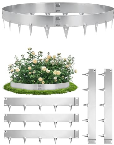 5 Pieza 5.37M Borduras Jardín Flexible,Altura 15cm Bordura de Césped,Borde de Acero Galvanizado,Resistente a la Intemperie y Antioxidante,Borde Arriate para Terraza Parterres Camino,Plata
