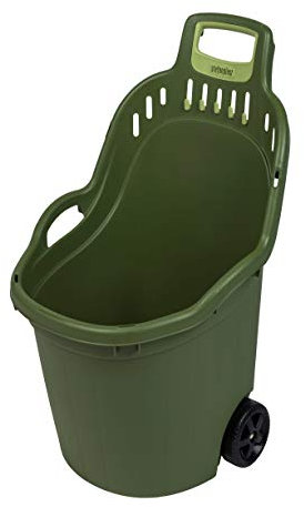 Gartentrolley mit 50 Liter Nutzvolumen, belastbar bis max. 60 kg. Räder auf Metallachse. In Grau oder Grün