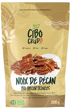 Nuez Pecana Organica - 200g. Nueces Pecanas Ecologicas Natural sin Sal y sin Tostar. Fuente de Fibra Acidos Grasos Insaturados Sales Minerales y Aminoácidos. Organic Pecan Nuts.