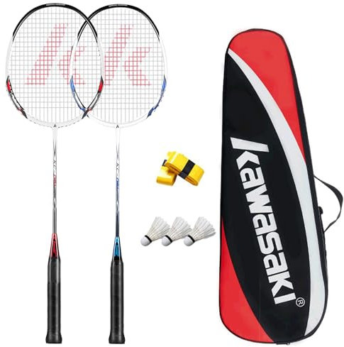 A1 TAAN Badminton Set 2 Carbon Shaft Profi Badmintonschläger Leichtgewicht Badminton Schläger 2 Federballschläger für Training, Sport und Unterhaltung mit 3 Federbällen & 2 Overgrips & Unterhaltung