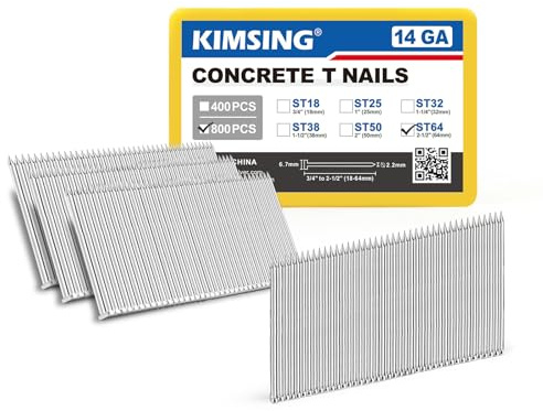 KIMSING 14 Gauge 2-1/2-Inch Galvanized Steel Concrete T Nails 800PCS/Box