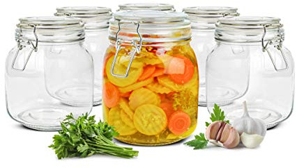 Barattolo in vetro per conserve, 1000 ml, con chiusura a leva, forma quadrata, 2-12 pezzi (6 pezzi)