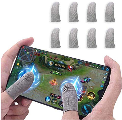 8PCS Manchon de Doigt de Contrôleurs de jeu Mobiles,Newchichi 0.01 Inch Ultra-Mince Anti-Sueur Respirant Manchon de Doigt Sensible au Toucher de Fibre D'argent pour PUBG,Compatible avec iphone/Android