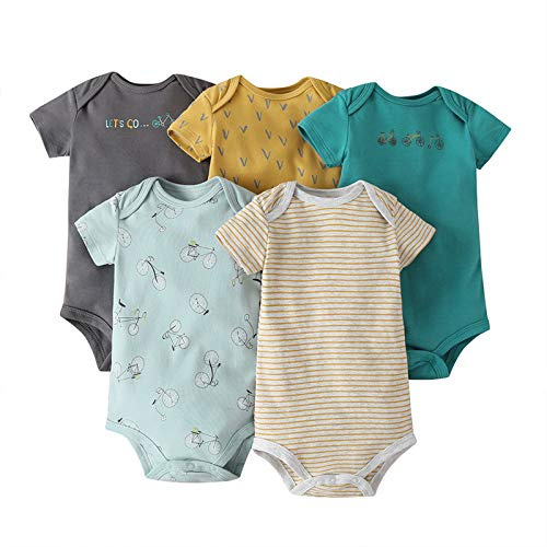 amropi Bébé Body Garçons Lot de 5 Bodies à Manches Courtes Coton D'été Combinaison 18-24 Mois,Gris/Vert/Rayure